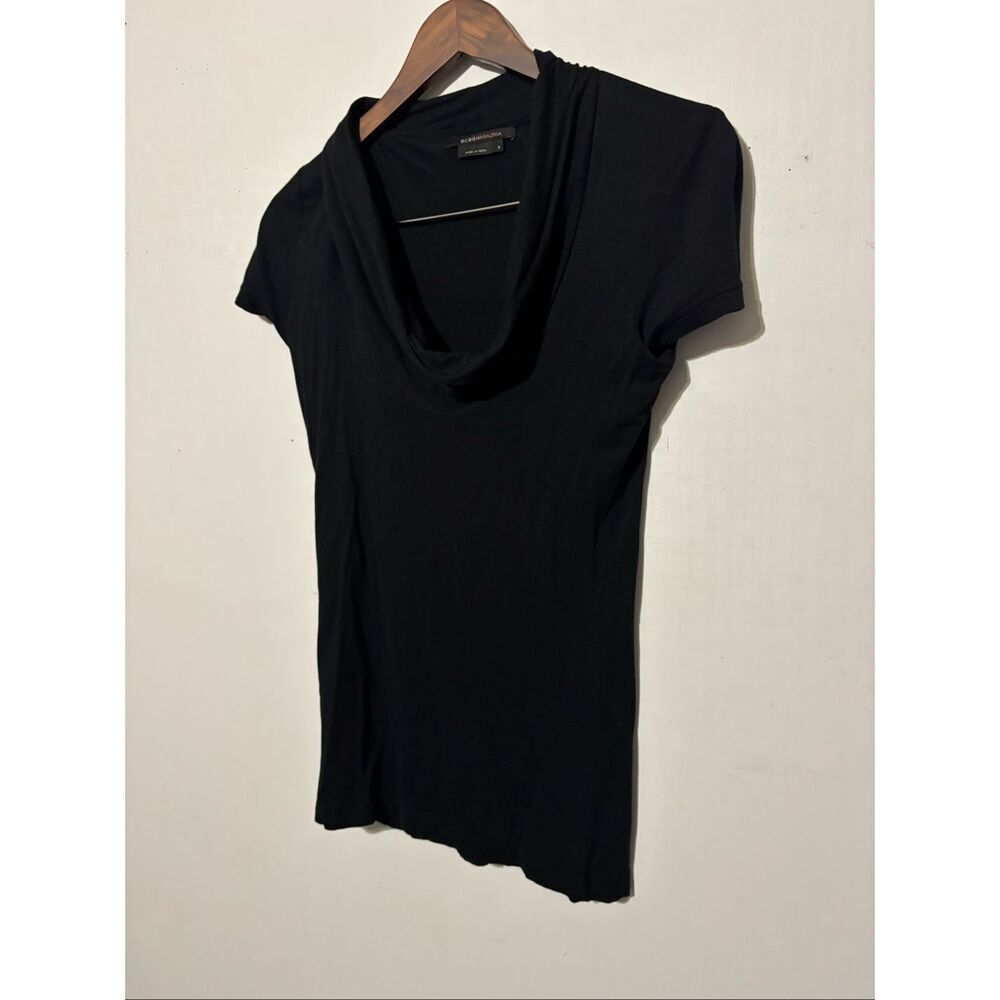 BCBG Maxazria Women's Size Small Black Scoop Neck Short Sleeve Blouse Top